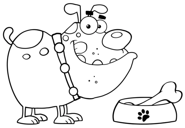 Bulldog esboçado com tigela e osso — Fotografia de Stock