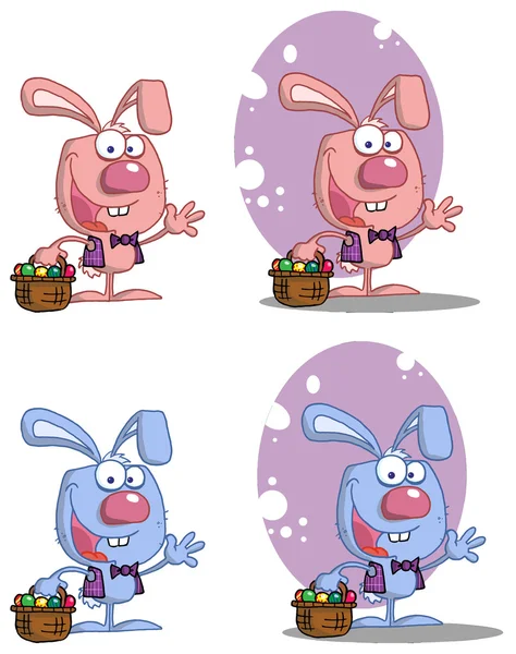 Waving Bunny With Easter Eggs And Basket.Collection — Stock Photo, Image