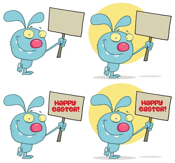 Happy Rabbit Holding Up A Blank Sign.Collection — Stock Photo, Image
