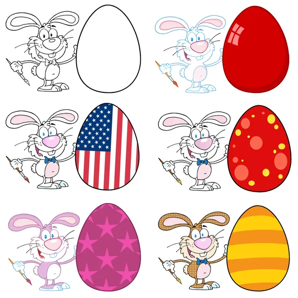 Bunny Painting An Easter Egg Different Colors.Collection — Stock Photo, Image