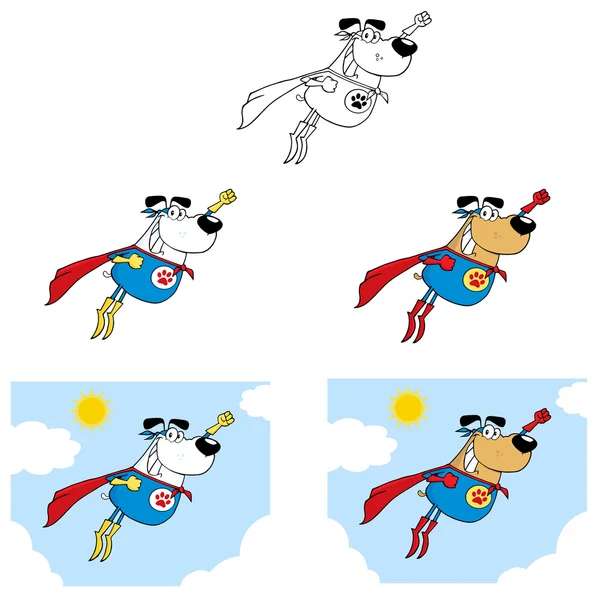Perro superhéroe volando en el cielo. Colección — Foto de Stock
