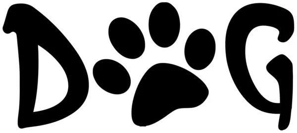 Texto do cão com impressão de pata preta — Fotografia de Stock