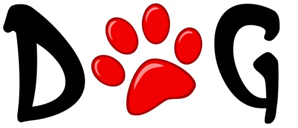 Texto do cão com impressão de pata vermelha — Fotografia de Stock