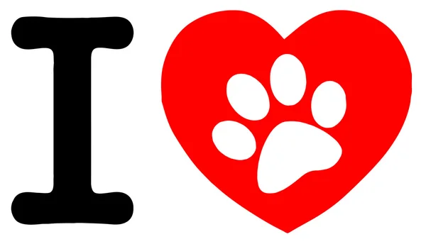 White Paw Print In A Heart And Letter I — Stock Photo, Image