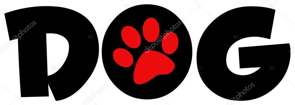 Dog Text With Circle Red Paw Print