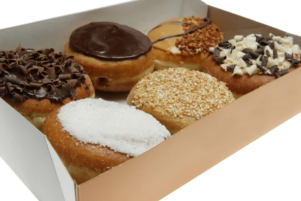 一盒的六个甜甜圈 — 图库照片