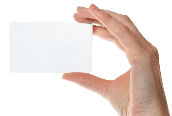 Mão segurando um cartão de plástico vazio — Fotografia de Stock