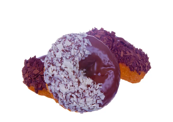Tre choklad Donuts med urklippsbana — Stockfoto