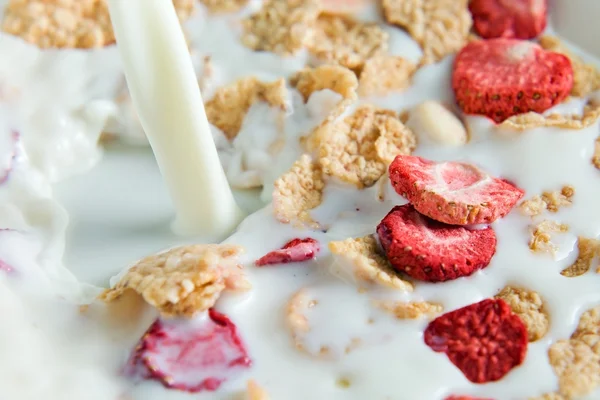 stock image Dietary flakes with strawberry and milk