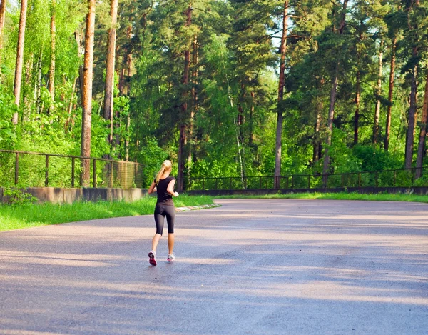 Poranny jogging w drewnie. — Zdjęcie stockowe