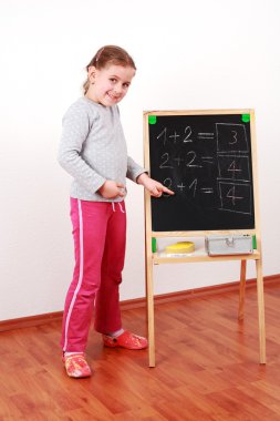 Cute girl doing math clipart