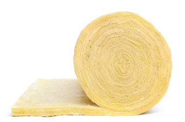 Roll of fiberglass insulation material, isolated on white background. clipart