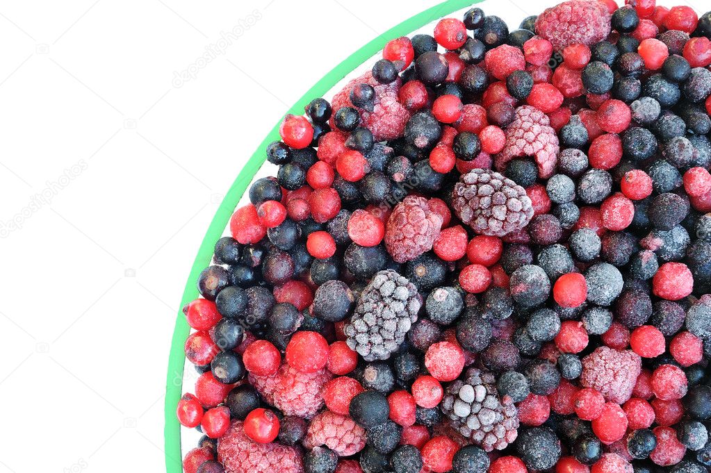 Frozen mixed fruit in bowl - berries - red currant, cranberry, raspberry, b