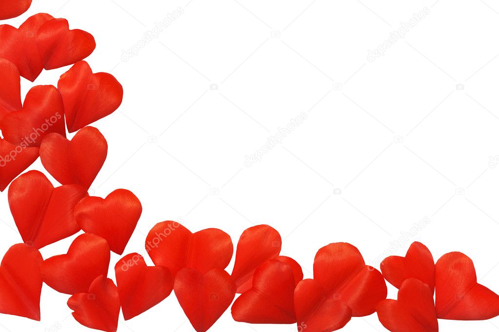 Petals in heart shape over white background - frame