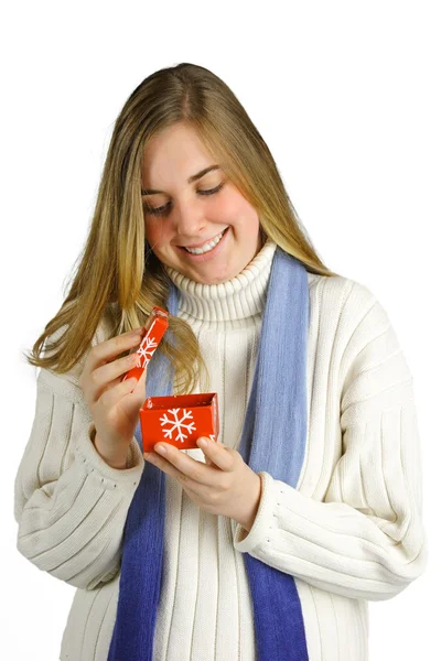 Opening a gift — Stock Photo, Image