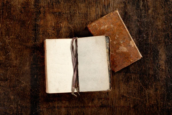 Iki çok eski kitaplar - bir açık, bir kapalı — Stok fotoğraf