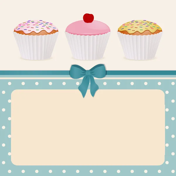 Cupcakes auf blauem Tupfen-Hintergrund — Stockvektor