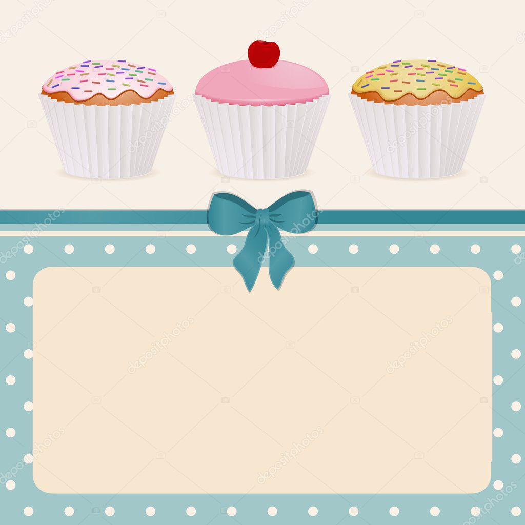Cupcakes on blue polka dot background