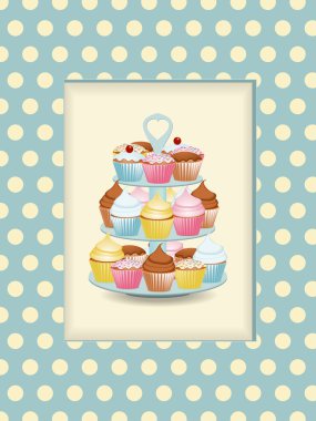 Cupcake stand and polka dot background clipart