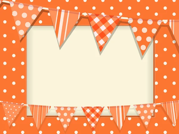 Bunting and orange polka dot frame — Stock Vector