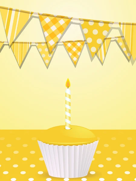 Бантинг и желтый день рождения кекс — стоковый вектор