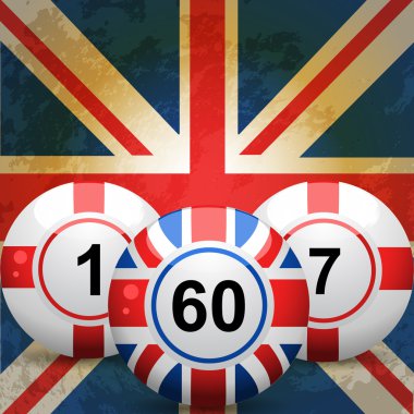 İngiltere'de ve İngiltere'de bingo topları ve union jack bayrağı