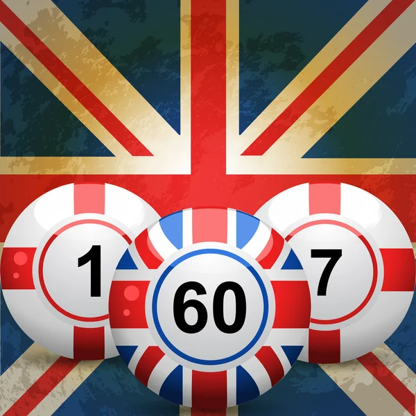 Bolas de bingo do Reino Unido e Inglaterra e bandeira de jack união —  Vetores de Stock