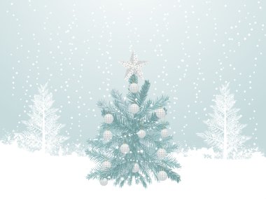 Snowy winter christmas tree scene clipart