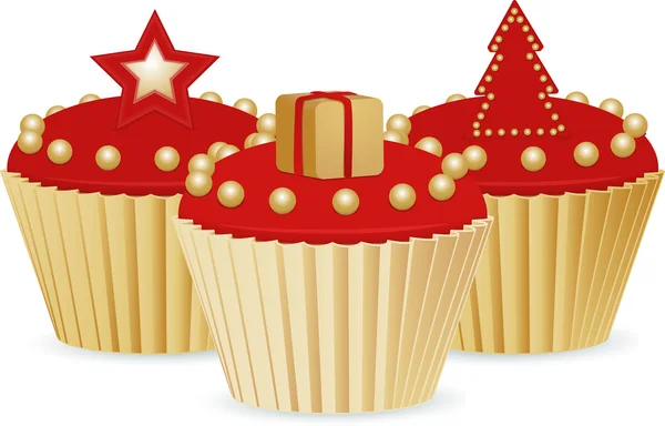 Cupcakes de Natal vermelho e dourado —  Vetores de Stock