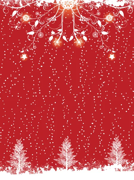 Rouge hiver fleurir et arbre de Noël fond — Image vectorielle