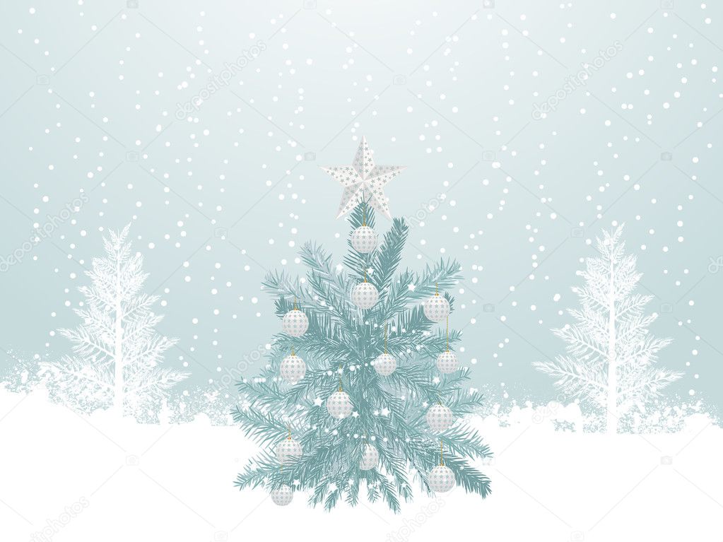 Snowy winter christmas tree scene