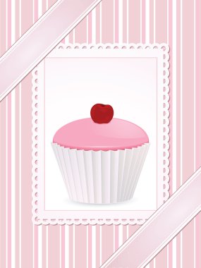 Vintage cherry cupcake background clipart