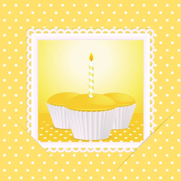 Cartão de aniversário amarelo cupcake —  Vetores de Stock