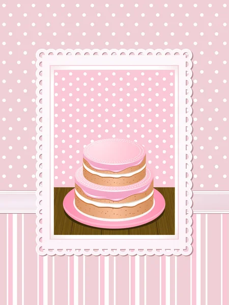Vintage torta, rózsaszín háttér — Stock Vector