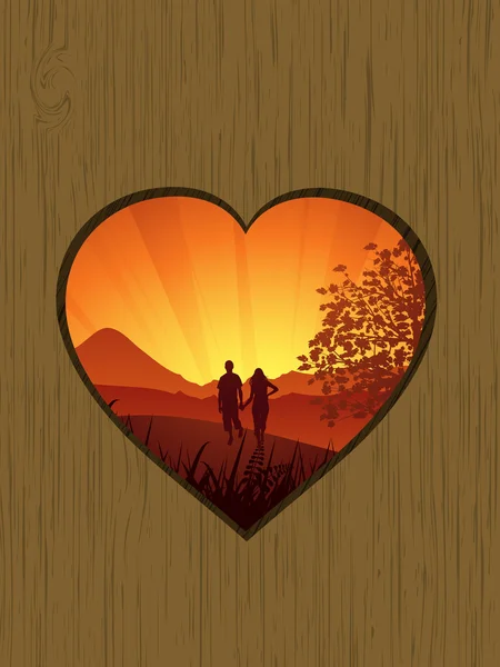 Cut out valentine heart with sunset scene — Stock Vector
