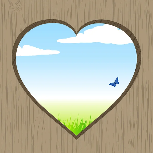 Découpez coeur sur bois ai — Image vectorielle