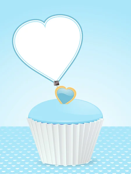 Blauer Cupcake Hintergrund und Botschafts-Etikett — Stockfoto
