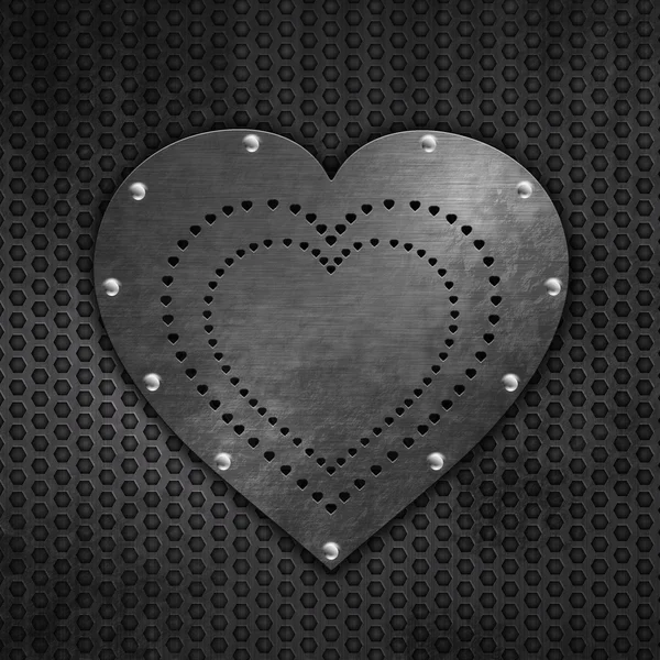 Grunge corazón de amor metálico en malla —  Fotos de Stock