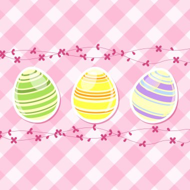 Easter egg and spring flowers on pink gingham clipart