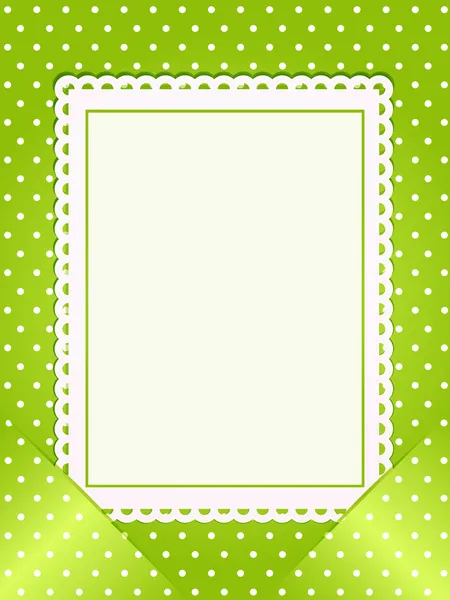 Blank card slotted into a green polka dot background — Stock Vector