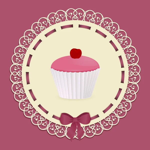 Vintage cupcake φόντο με κορδέλα και φιόγκο — Διανυσματικό Αρχείο