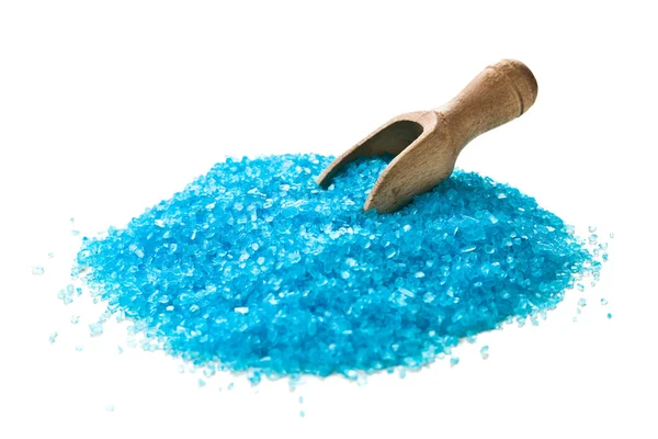 Blue bath salt with wooden scoop — Stock Photo, Image