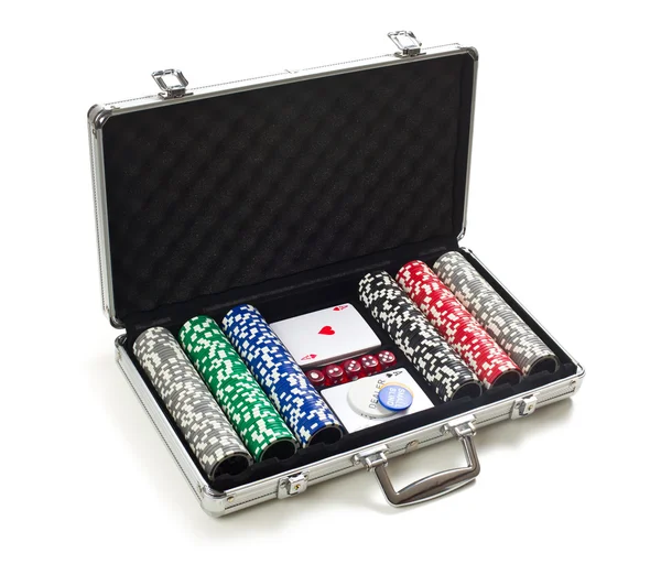 A póker szett alumínium bőrönd — Stock Fotó
