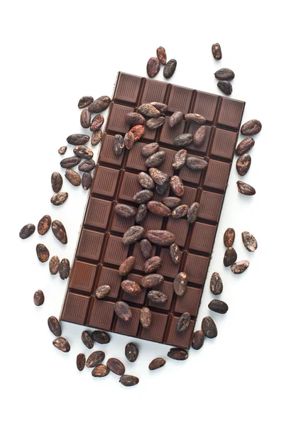 Chocolat et fèves de cacao — Photo