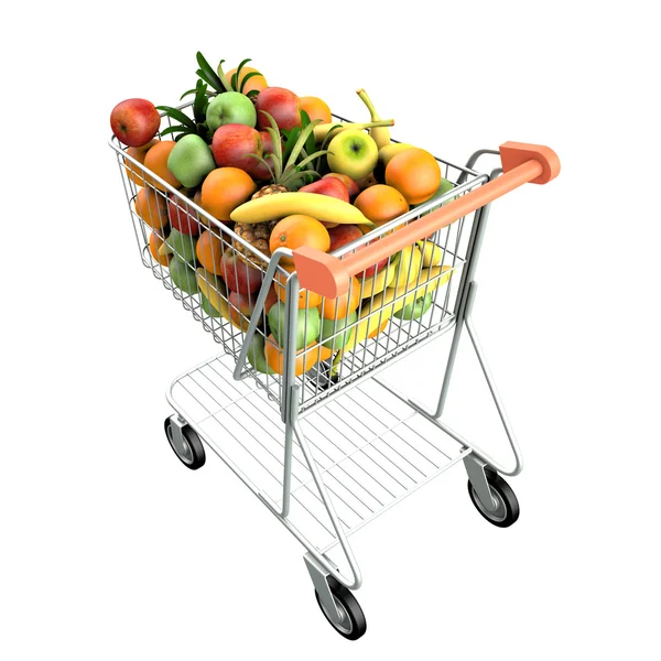 Fruit in een winkelwagentje. — Stockfoto