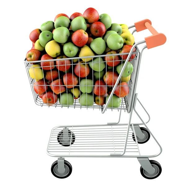 Äpplen i en shoppingvagn. — Stockfoto
