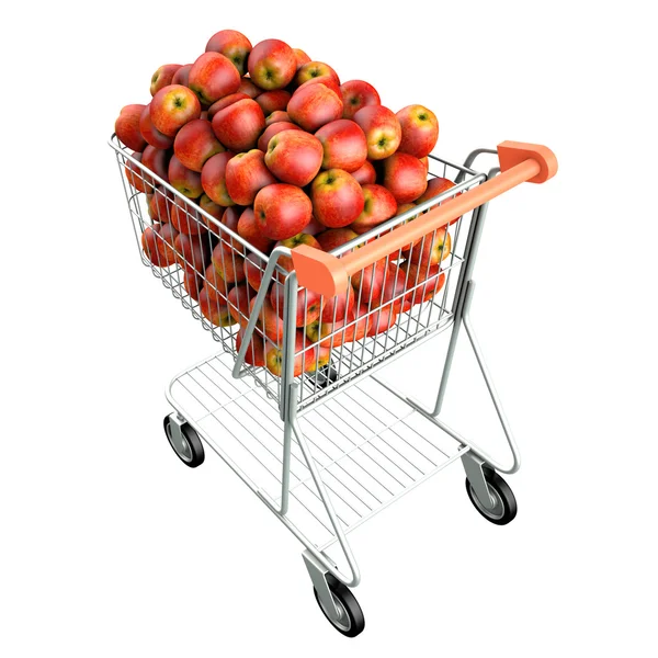Röda äpplen i en shoppingvagn. — Stockfoto
