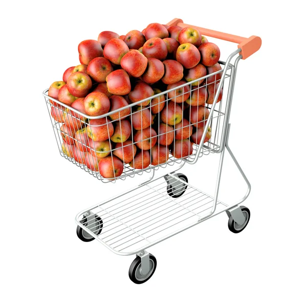 Rode appels in een winkelwagentje. — Stockfoto