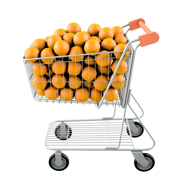 Πορτοκαλί σε ένα καλάθι αγορών. — 图库照片