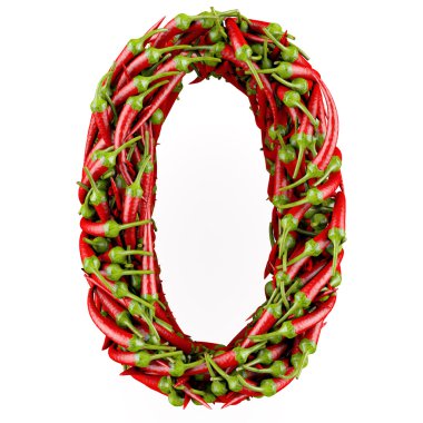 Number Zero made from red pepper. clipart